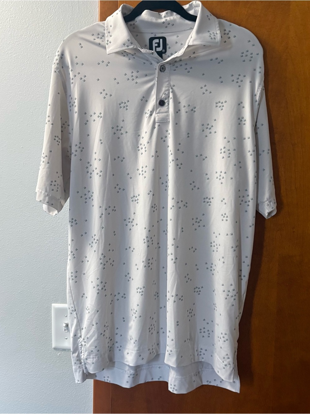 FootJoy White Golf Polo with Subtle Gray Micro-Print
